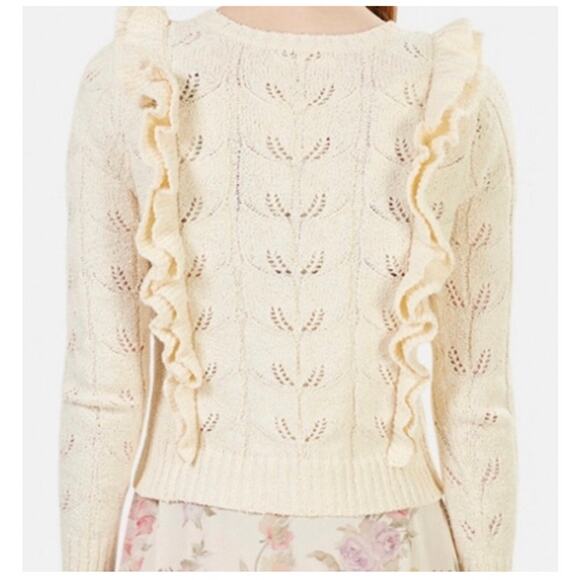 LOVESHACKFANCY Kennie Pullover Knit Sweater Ruffle Bow Cream M - Picture 11 of 11